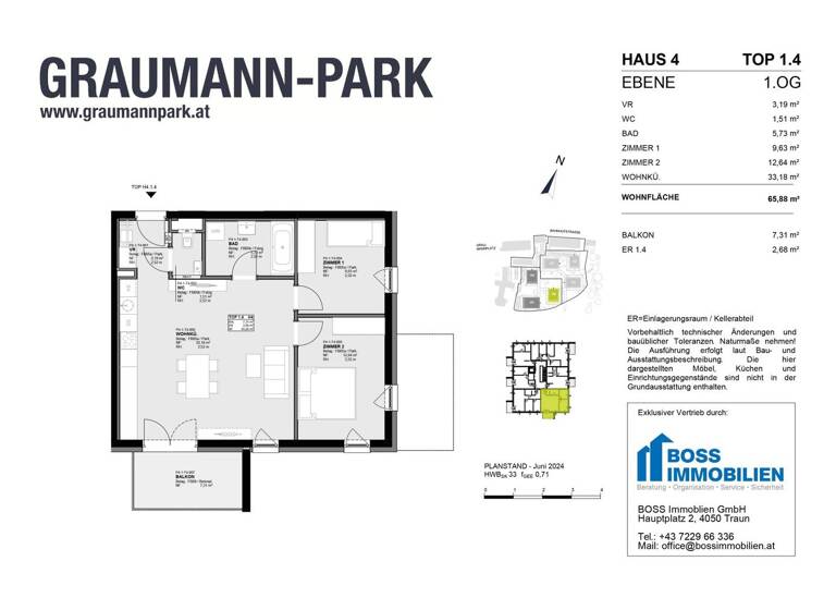 Wohnung zum Kauf - Erstbezug 372.200 € 3 Zimmer 65,9 m² 1. Geschoss Graumannpark 4 Traun 4050