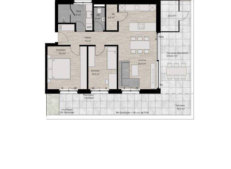 Terrassenwohnung zum Kauf - Erstbezug 659.000 € 3 Zimmer 70 m² 3. Geschoss Lustenau 6890
