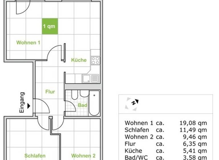Wohnung zur Miete 441 € 3 Zimmer 58,6 m² 10. Geschoss frei ab 19.05.2026 Altenzeller Str. 4 Südvorstadt-West Dresden 01069