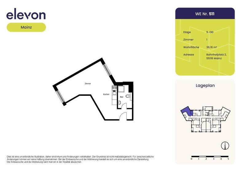 Studio zur Miete 745 € 1 Zimmer 36,2 m² 5. Geschoss frei ab 16.03.2026 Bahnhofplatz 2 Neustadt Mainz 55116