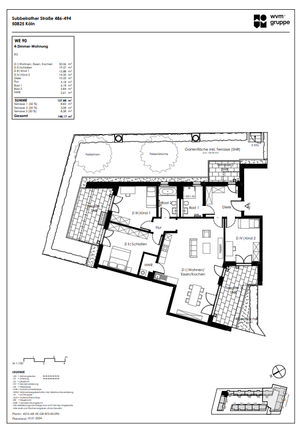 Wohnung zum Kauf provisionsfrei 896.705 € 4 Zimmer 148,2 m²<br/>Wohnfläche EG<br/>Geschoss Subbelrather Str. 490 Ehrenfeld Köln 50825