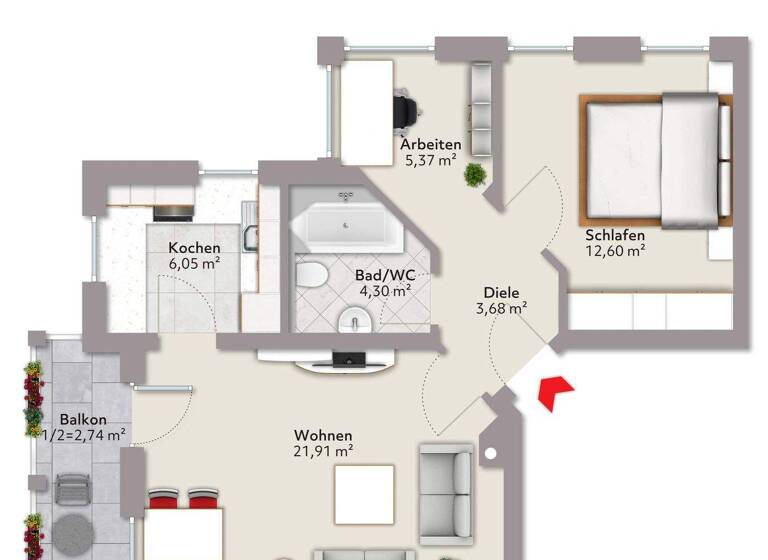 Wohnung zum Kauf 269.000 € 2 Zimmer 56,3 m² frei ab sofort Bad Reichenhall 83435