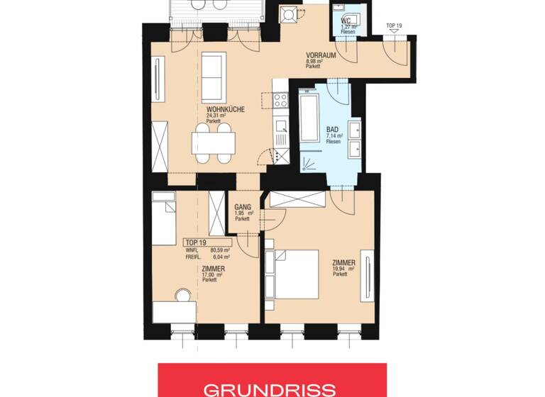 Wohnung zum Kauf 549.000 € 3 Zimmer 80,6 m² 2. Geschoss Meiselstraße 9 Wien,Rudolfsheim-Fünfhaus 1150