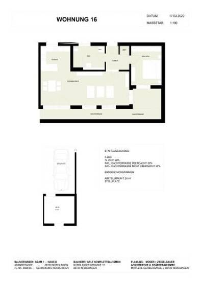 Penthouse zur Miete - Neubau 950 € 2 Zimmer 75,2 m² 3. Geschoss Maria-Penn Straße 9 Nördlingen Nördlingen 86720