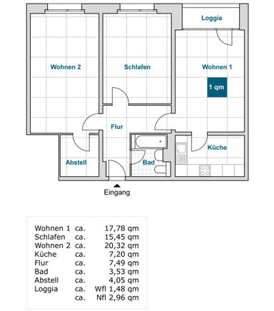 Wohnung zur Miete 571 € 3 Zimmer 77,4 m² 12. Geschoss frei ab 16.12.2024 Rottwerndorfer Str. 5 Leuben (Rottwerndorfer Str.) Dresden 01257