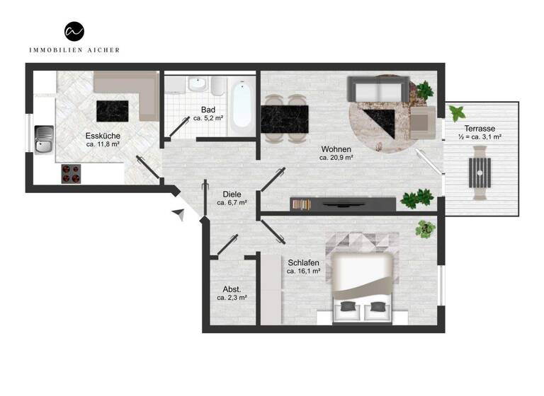 Wohnung zum Kauf 375.000 € 2 Zimmer 66 m² EG Innenstadt Rosenheim 83022