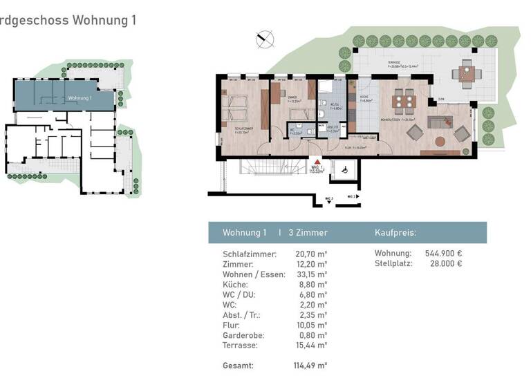 Terrassenwohnung zum Kauf provisionsfrei 544.900 € 3 Zimmer 114,5 m² EG frei ab 01.11.2027 Hölkenstraße 13 Lüttringhausen Remscheid 42899
