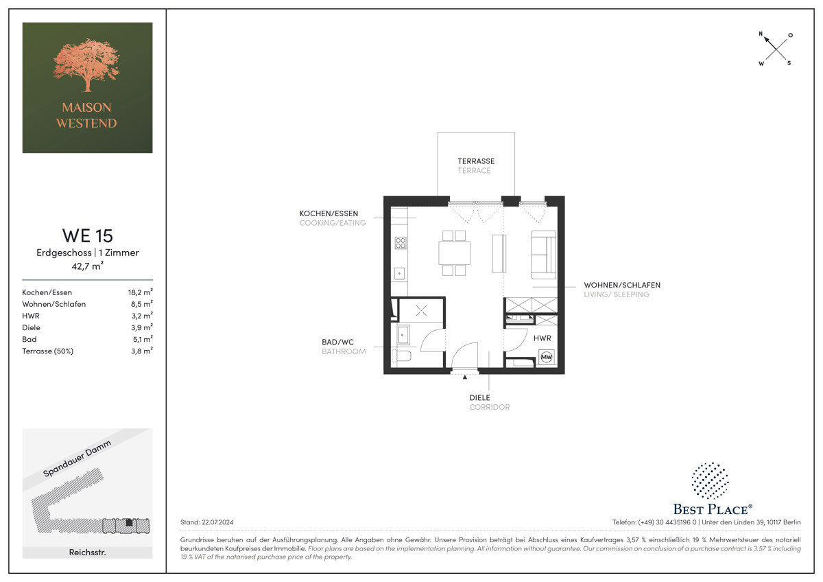 Wohnung zum Kauf 365.660 € 1 Zimmer 42,7 m²<br/>Wohnfläche EG<br/>Geschoss Reichsstraße 56 Westend Berlin 14052