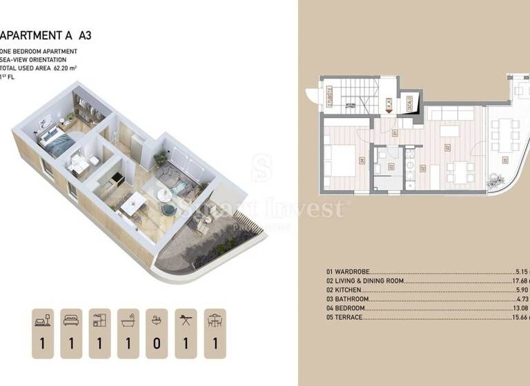 Wohnung zum Kauf 575.000 € 2 Zimmer 62 m² 1. Geschoss Centar