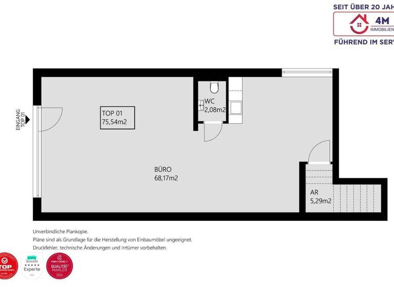 Bürofläche zum Kauf - Erstbezug 299.000 € 1 Zimmer 76 m² Bürofläche Rathstrasse Wien 1190
