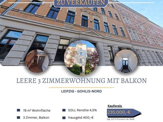 Wohnung zum Kauf 235.000 € 3 Zimmer 78 m² 3. Geschoss Gohlis-Nord Leipzig 04157