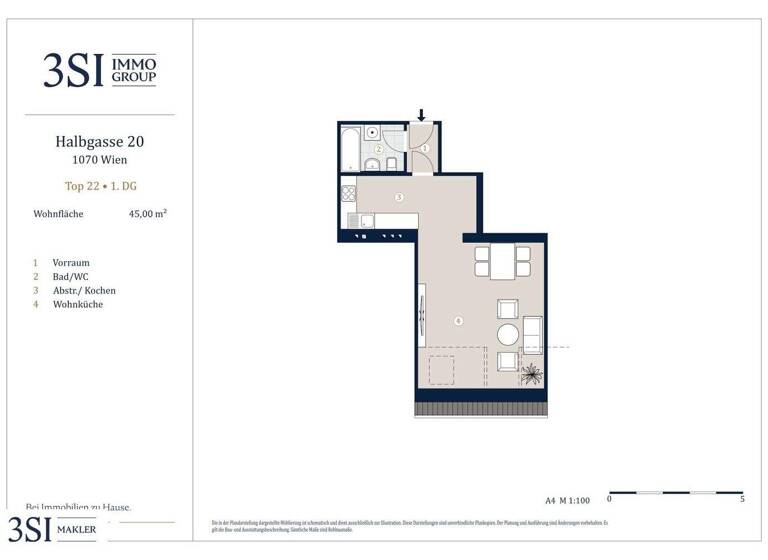 Studio zum Kauf 350.000 € 1 Zimmer 45 m² 4. Geschoss Halbgasse 20 Wien 1070