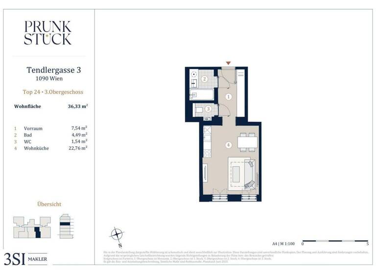 Studio zum Kauf - Erstbezug 349.000 € 1 Zimmer 36,3 m² 3. Geschoss Tendlergasse 3 Wien 1090