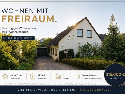 Einfamilienhaus zum Kauf 315.000 € 6 Zimmer 180 m² 787 m² Grundstück Klein Berkel Hameln 31789