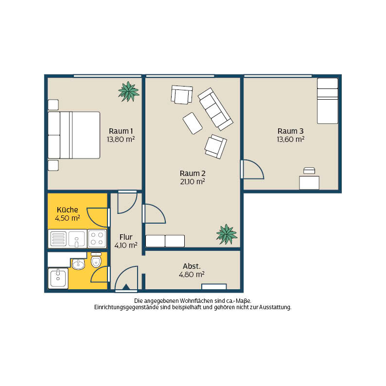 Wohnung zur Miete 381 € 3 Zimmer 64,3 m²<br/>Wohnfläche 3.<br/>Geschoss Lene-Voigt-Str. 8 Probstheida Leipzig 04289