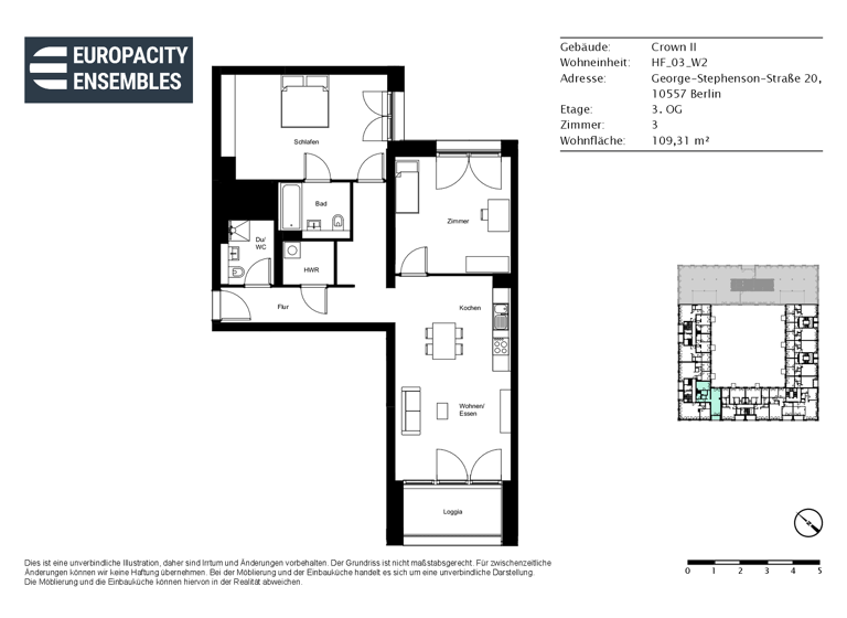 WG-Zimmer zur Miete - Erstbezug 2.300 € 3 Zimmer 109,3 m² 3. Geschoss George-Stephenson-Straße 20 Moabit Berlin 10557