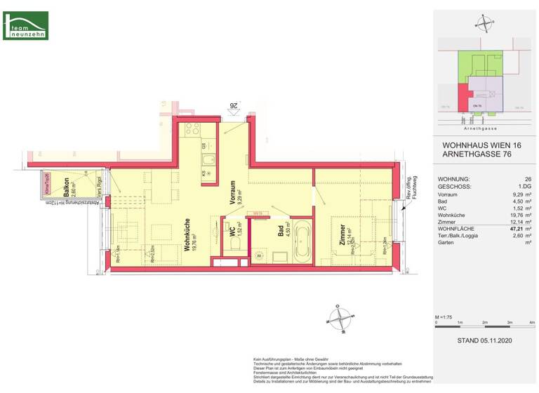 Wohnung zur Miete 1.018 € 2 Zimmer 47,2 m² Arnethgasse 76 Wien 1160