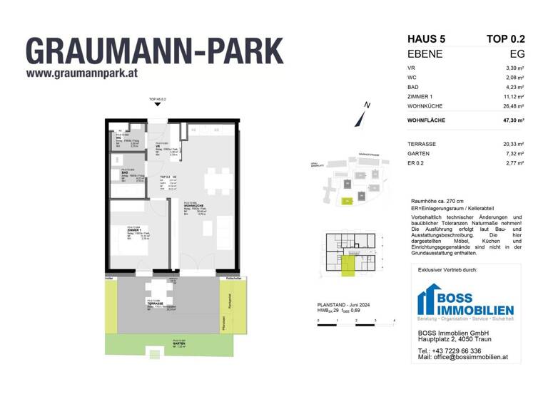 Wohnung zum Kauf - Erstbezug 257.300 € 2 Zimmer 47,3 m² EG Graumannpark 5 Traun 4050