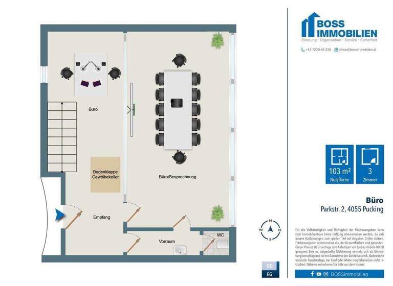 Büro zur Miete 840 € 3 Zimmer 103 m² Bürofläche Parkstraße 2 Pucking 4055