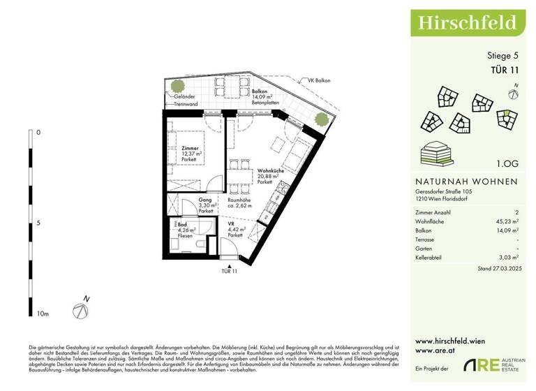 Wohnung zum Kauf - Erstbezug provisionsfrei 280.000 € 2 Zimmer 45,2 m² 1. Geschoss Wien 1210