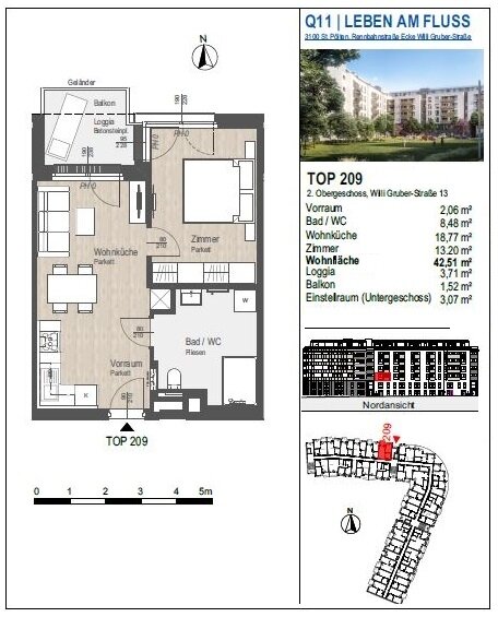 Wohnung zur Miete 538 € 2 Zimmer 42,5 m²<br/>Wohnfläche 2.<br/>Geschoss Rennbahnstraße 2 St. Pölten St. Pölten 3100