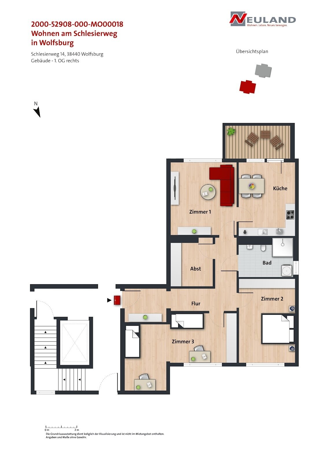 Wohnung zur Miete nur mit Wohnberechtigungsschein 554 € 3 Zimmer 90,8 m²<br/>Wohnfläche 1.<br/>Geschoss 01.04.2025<br/>Verfügbarkeit Schlesierweg 14 Laagberg Wolfsburg 38440