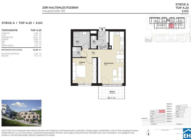 Wohnung zum Kauf - Erstbezug 277.315 € 2 Zimmer 56,9 m² 2. Geschoss Hauptstraße Kaltenleutgeben 2391