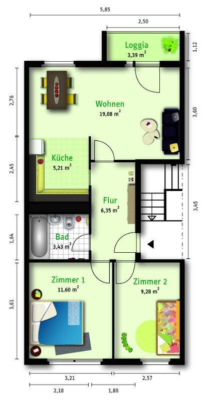 Wohnung zur Miete nur mit Wohnberechtigungsschein 343 € 3 Zimmer 57,3 m²<br/>Wohnfläche 4.<br/>Geschoss Hallorenstraße 7 Nördliche Neustadt Halle 06122