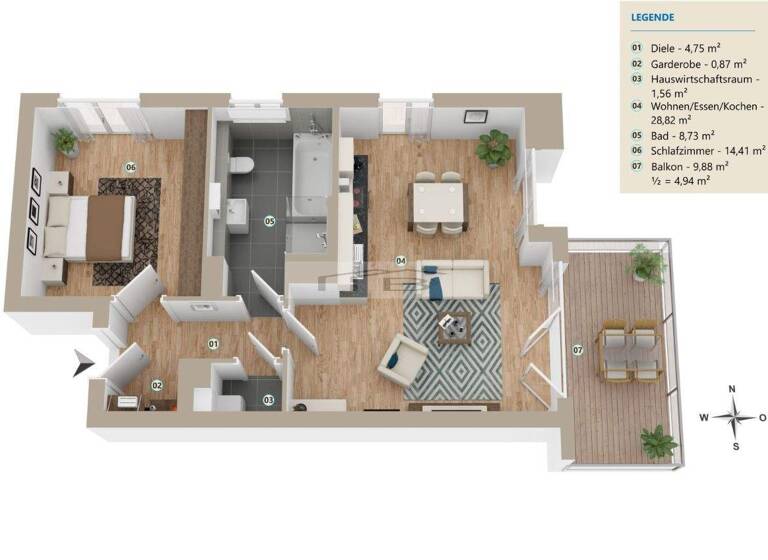 Wohnung zum Kauf 444.000 € 2 Zimmer 64,1 m² 2. Geschoss Junkersdorf Köln 50858