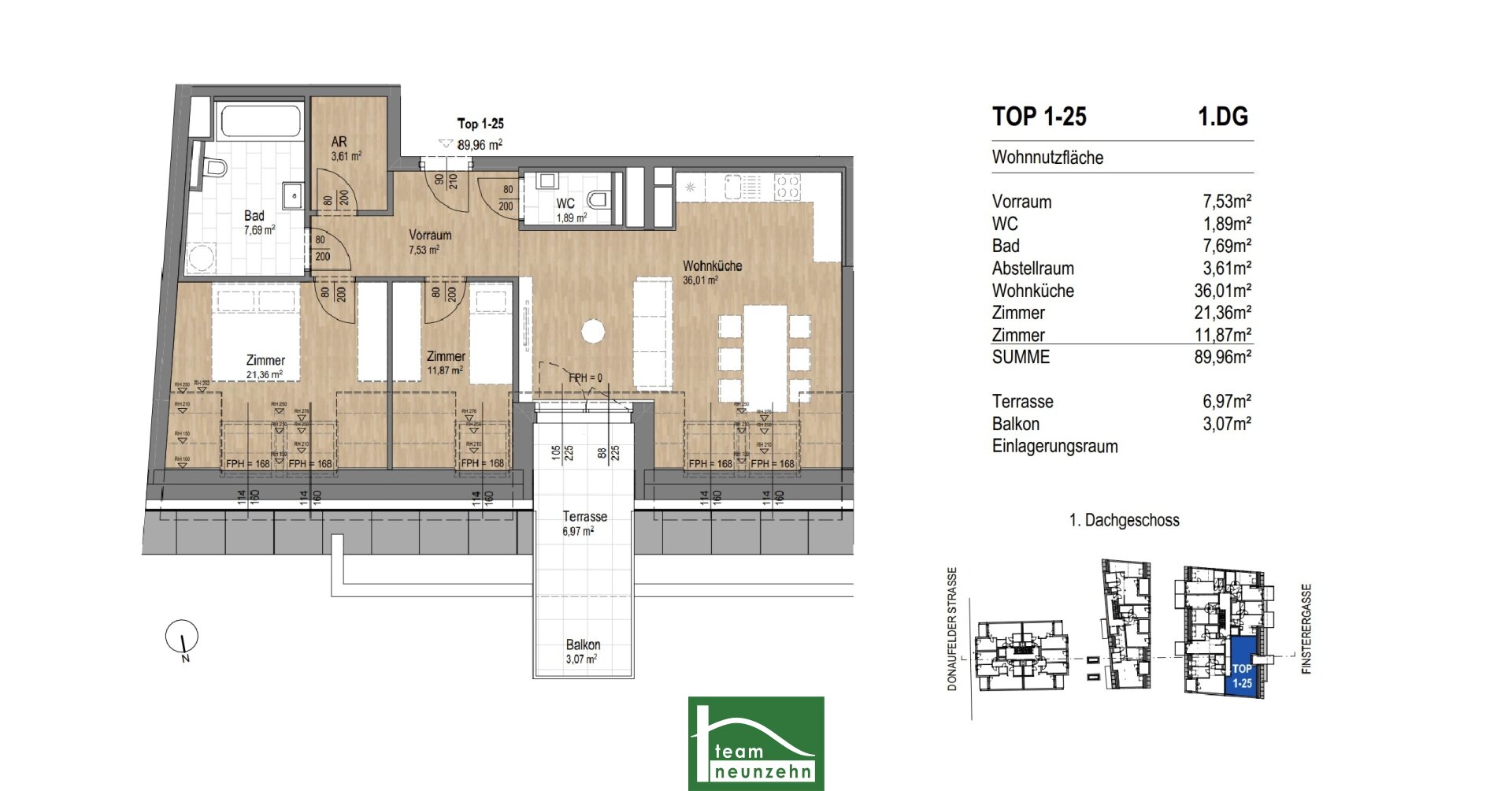 Wohnung zum Kauf provisionsfrei 569.000 € 3 Zimmer 89,2 m²<br/>Wohnfläche 5.<br/>Geschoss Donaufelder Straße 205 Wien 1220