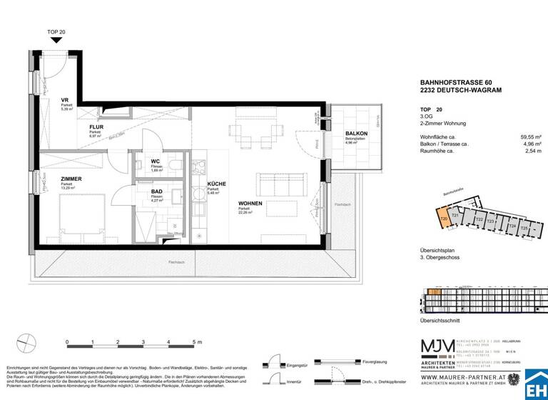 Wohnung zum Kauf - Erstbezug 336.300 € 2 Zimmer 59,6 m² 3. Geschoss Bahnhofstraße Deutsch-Wagram 2232