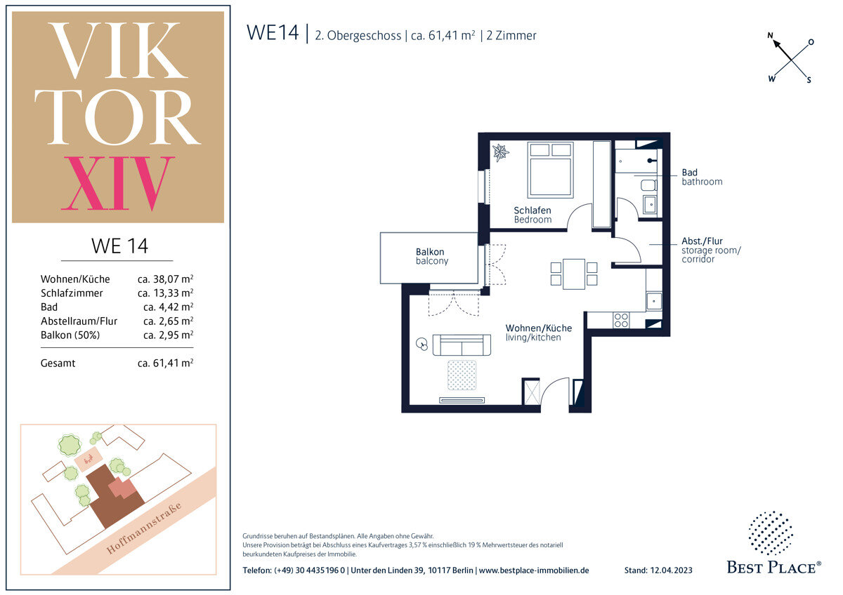 Wohnung zum Kauf 335.000 € 2 Zimmer 61,4 m²<br/>Wohnfläche 2.<br/>Geschoss ab sofort<br/>Verfügbarkeit Hoffmannstraße 14 Adlershof Berlin 12489