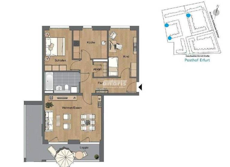 Wohnung zur Miete 1.166 € 3 Zimmer 89,8 m² Krämpfervorstadt Erfurt, Stadt 99085