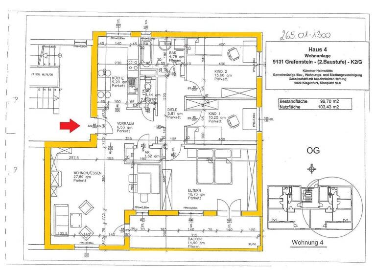 Terrassenwohnung zum Kauf 279.000 € 4 Zimmer 100 m² Florianigasse Grafenstein 9131