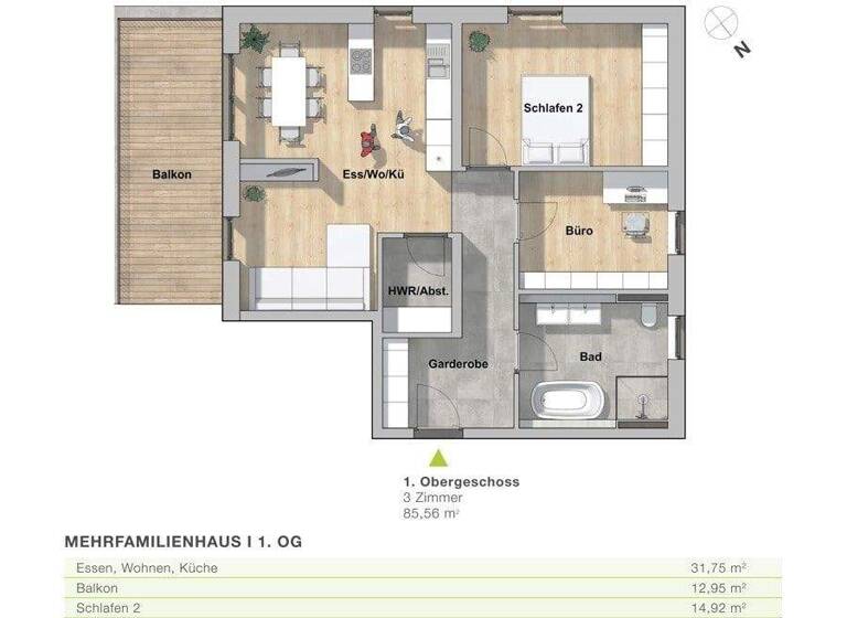 Wohnung zum Kauf provisionsfrei 534.500 € 3 Zimmer 85,6 m² 1. Geschoss Schwabach 91126