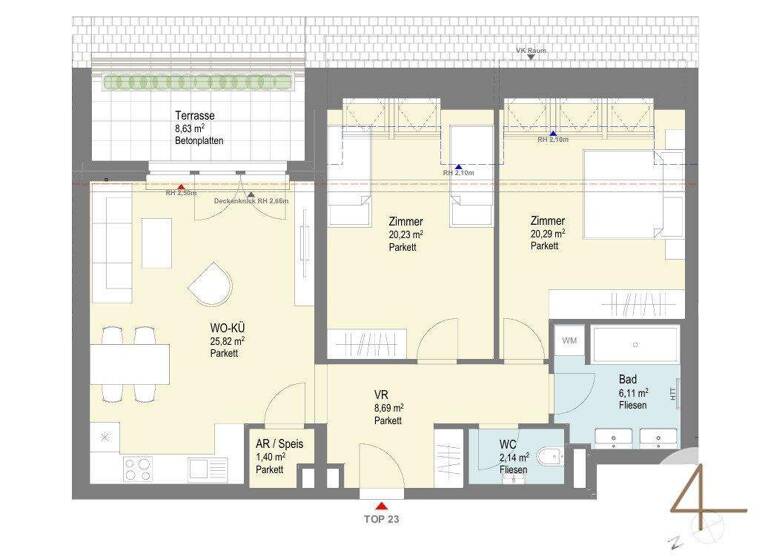 Wohnung zum Kauf 364.182 € 84,9 m² Kirchberg am Wagram 3470