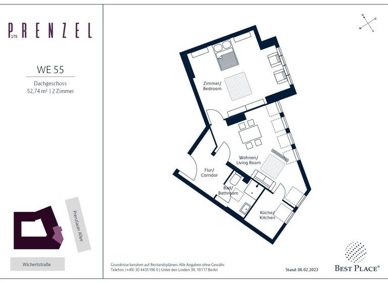 Wohnung zum Kauf provisionsfrei 355.000 € 2 Zimmer 52,7 m²<br/>Wohnfläche Dachgeschoss, 5.<br/>Geschoss ab sofort<br/>Verfügbarkeit Prenzlauer Allee 175a Prenzlauer Berg Berlin 10439