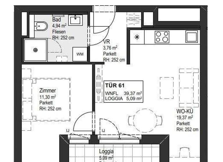 Wohnung zur Miete - Erstbezug 717 € 2 Zimmer 44,5 m² 6. Geschoss Wien 1150