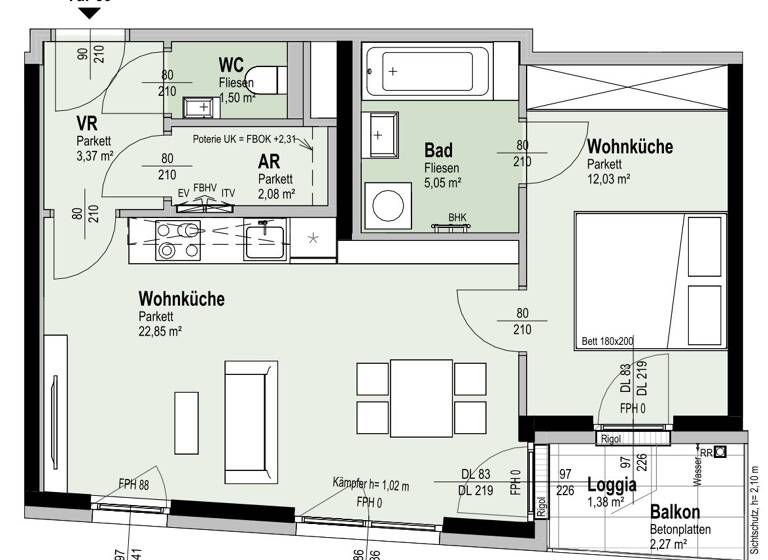 Terrassenwohnung zum Kauf - Erstbezug 348.500 € 2 Zimmer 46,9 m² 4. Geschoss Fahrbachgasse 6 Wien 1210