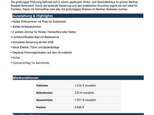 Wohnung zur Miete 1.316 € 4 Zimmer 94 m² Geschoss 2/3 frei ab 01.09.2026 Buntzelstraße 91 Bohnsdorf Treptow-Köpenick 12526