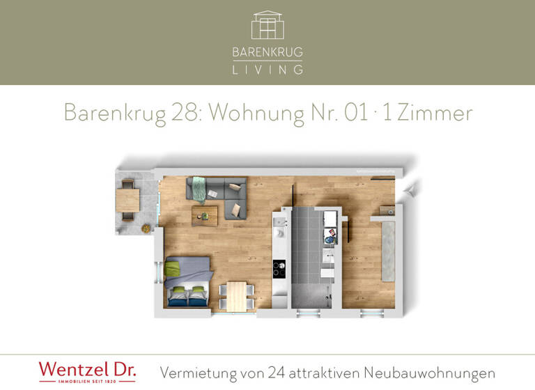 Studio zur Miete 965 € 1 Zimmer 48,3 m² EG frei ab 01.09.2026 Barenkrug 28 Farmsen-Berne Hamburg 22159