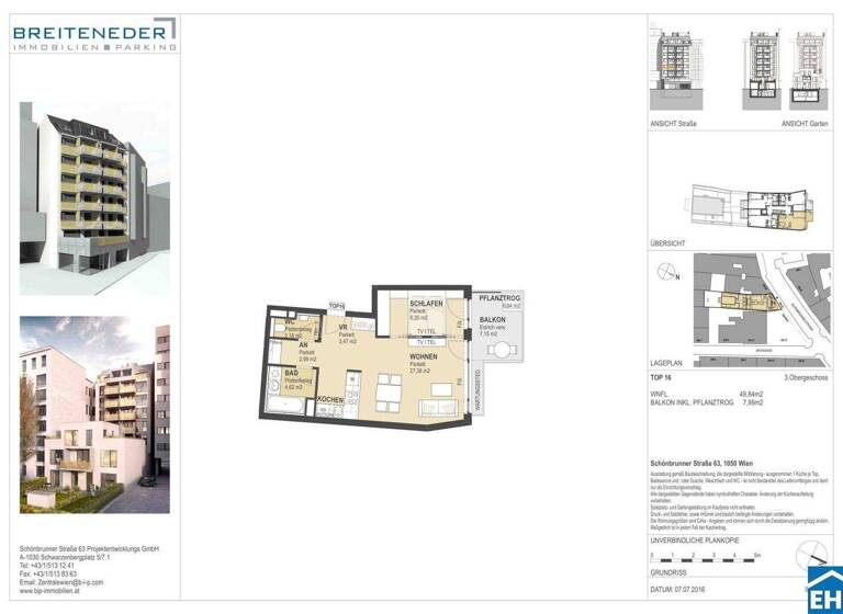 Wohnung zur Miete 888 € 2 Zimmer 49,8 m² 3. Geschoss frei ab 15.04.2026 Schönbrunner Straße Wien 1050