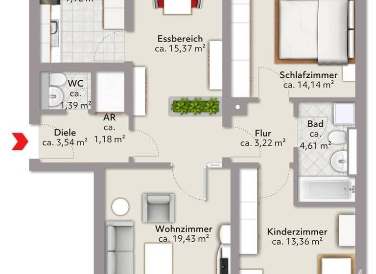 Wohnung zum Kauf 280.000 € 3,5 Zimmer 89,7 m²<br/>Wohnfläche 1.<br/>Geschoss Röthenbach Röthenbach 90552