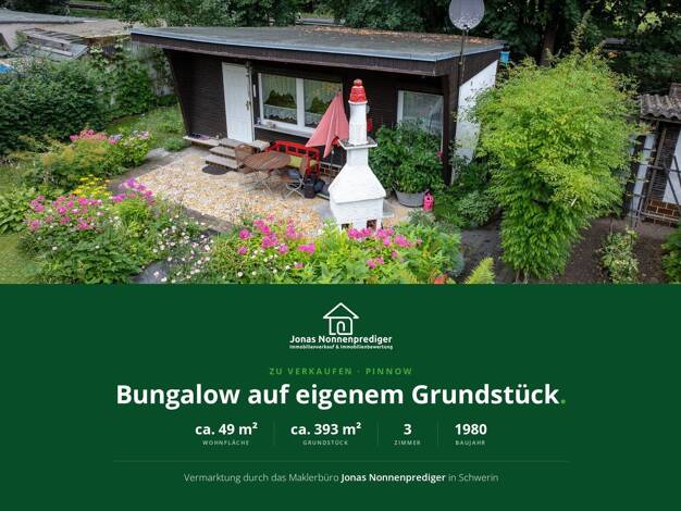 Bungalow zum Kauf provisionsfrei 48.000 € 3 Zimmer 49 m² 393 m² Grundstück An der Crivitzer Chaussee 1 a Pinnow Pinnow 19065