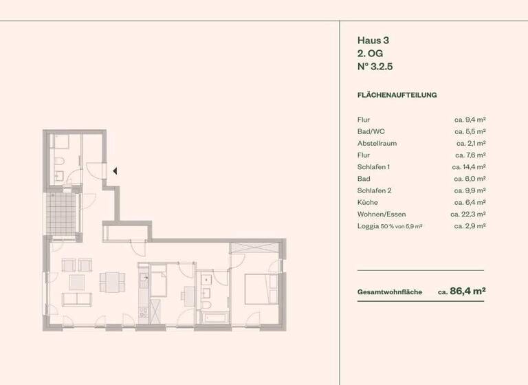 Wohnung zur Miete - Erstbezug 1.655 € 3 Zimmer 86,4 m² 2. Geschoss frei ab 01.05.2026 Ramat-Gan-Straße 14 Weinheim 69469