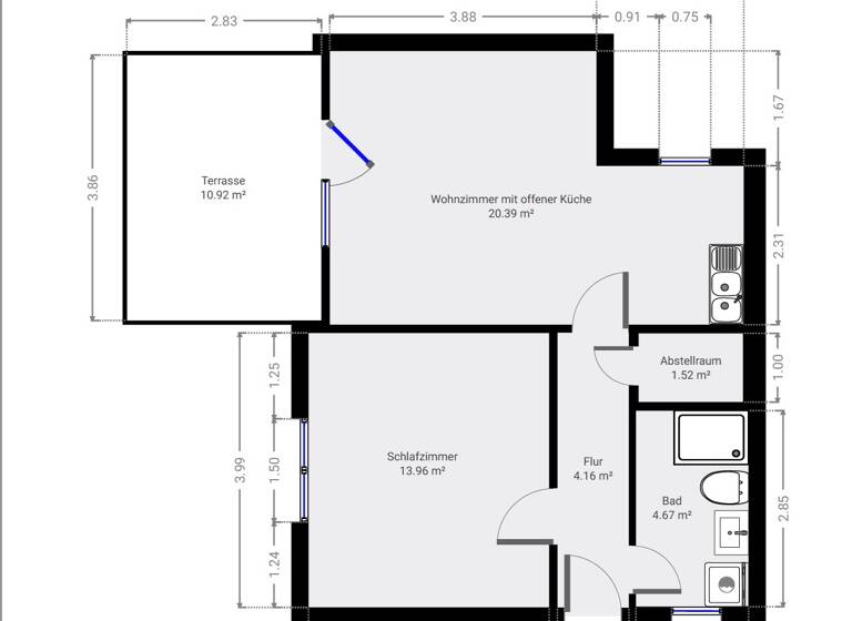 Wohnung zur Miete 990 € 2,5 Zimmer 47,4 m² frei ab 01.06.2026 Eltingen Leonberg 71229