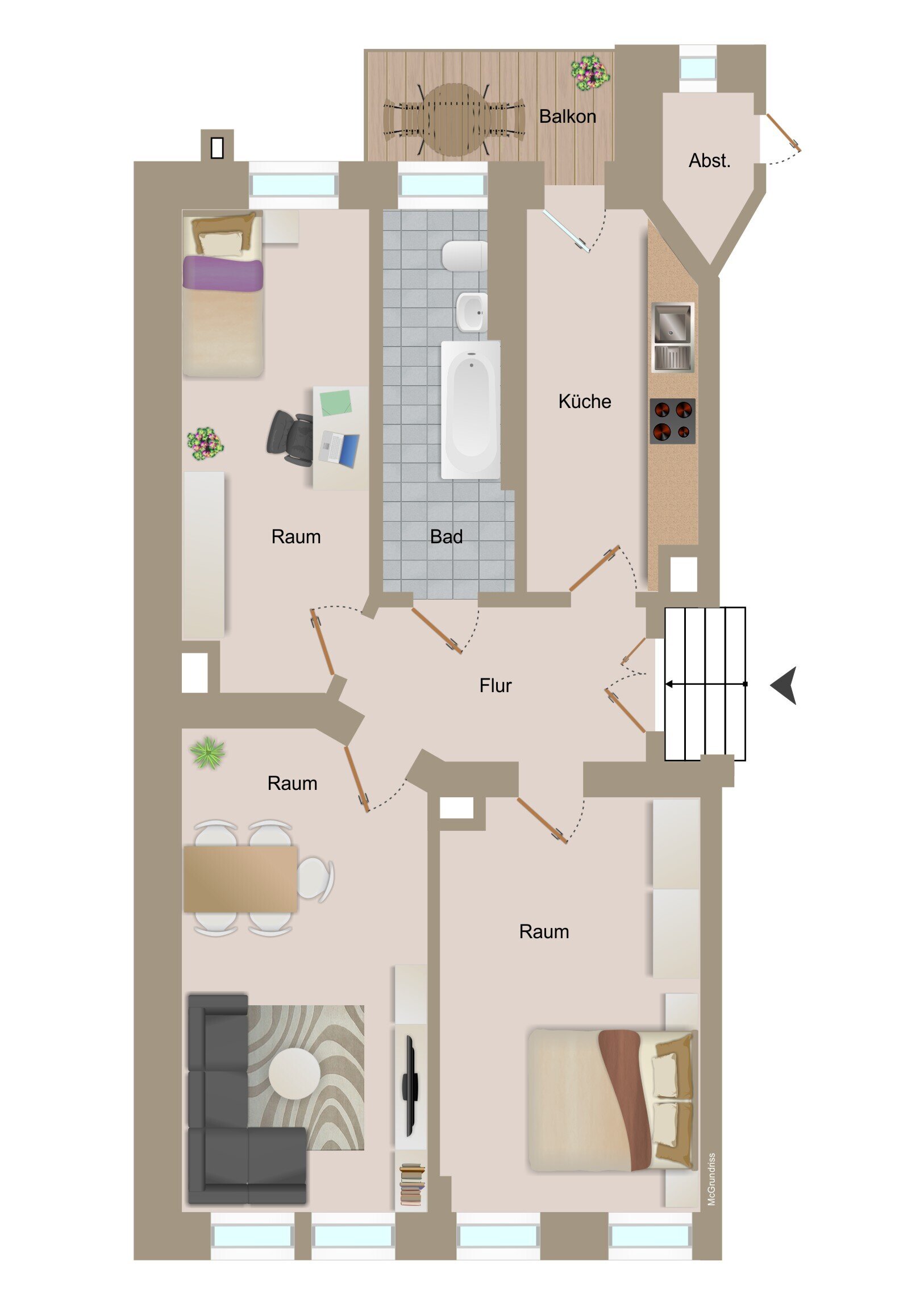 Wohnung zur Miete 949 € 3 Zimmer 68 m²<br/>Wohnfläche EG<br/>Geschoss Klopstockstraße 4 Altlindenau Leipzig 04177