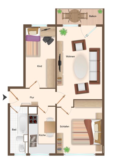 Wohnung zur Miete 360 € 3 Zimmer 61,7 m² EG frei ab sofort Sonnenweg 31 Lutherstadt Eisleben Lutherstadt Eisleben 06295