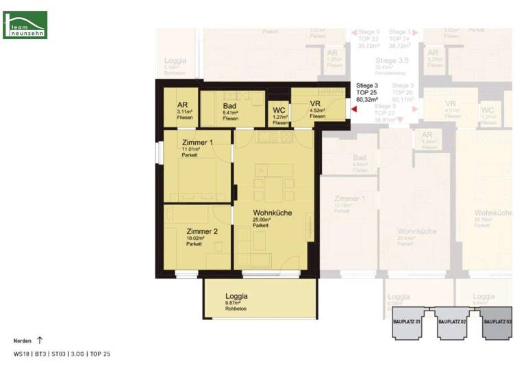Wohnung zur Miete 663 € 3 Zimmer 60,3 m² 3. Geschoss Widerinstraße 18B St. Pölten 3100