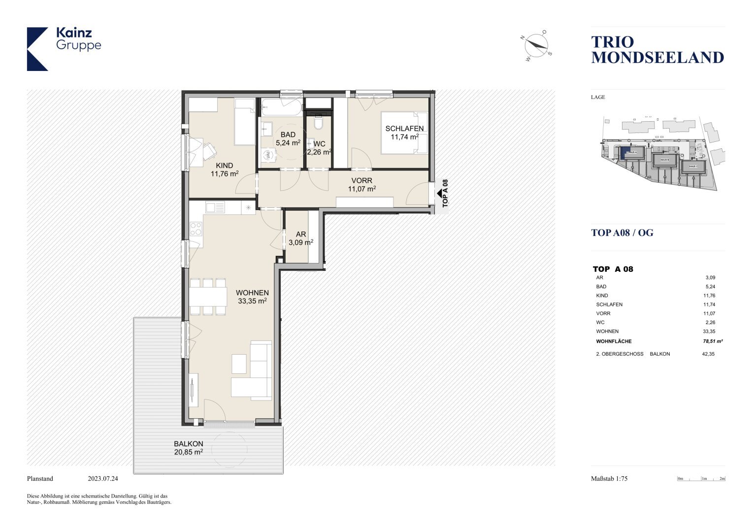 Wohnung zum Kauf 344.000 € 3 Zimmer 78,5 m²<br/>Wohnfläche 1.<br/>Geschoss 30.11.2026<br/>Verfügbarkeit Mondsee 5310